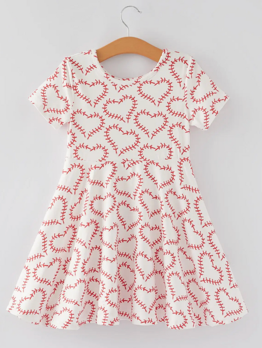 Heart Baseball Print Girls Dress