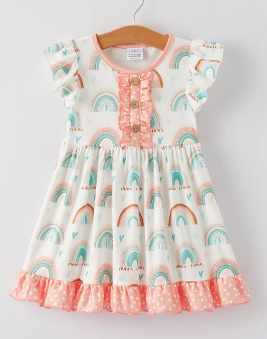 Heart Rainbow Ruffle Girls Dress