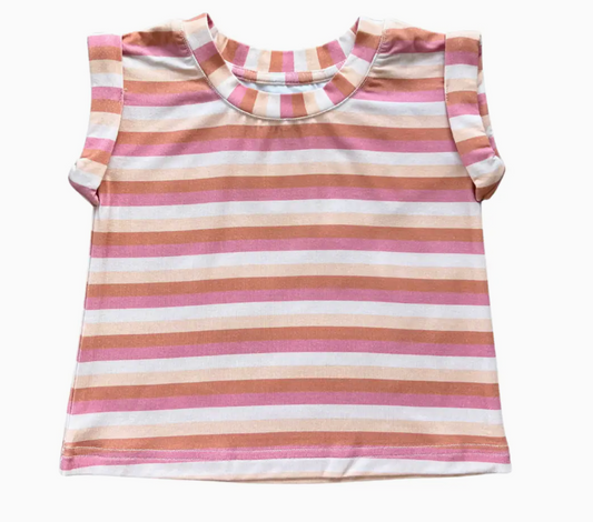 Girl's Roll Sleeve Top Bamboo - Tropical Stripe