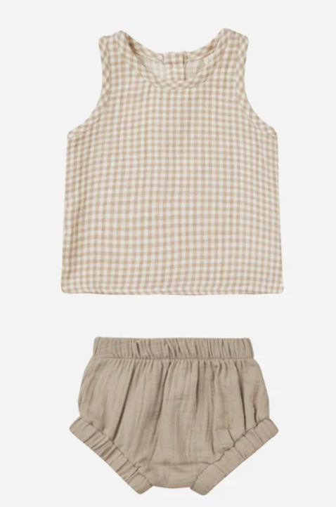 woven tank + short set || oat gingham