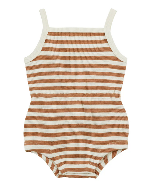 waffle cinch romper || clay stripe