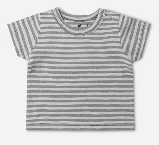 Short Sleeve Crewneck Tee_light Grey Tonal Stripe