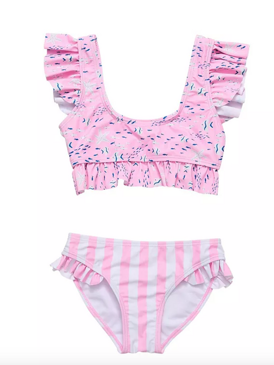 PINK SEA FRILLED CROP BIKINI