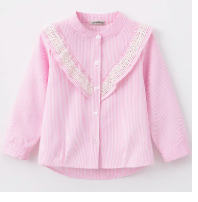 Pink Striped & Ruffled Cotton Girl Blouse
