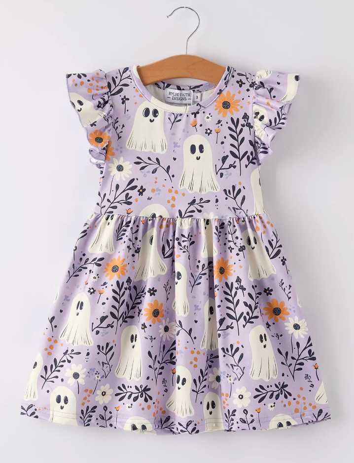 Halloween Purple Ghost Flying Sleeve Dress