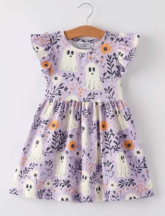 Halloween Purple Ghost Flying Sleeve Dress