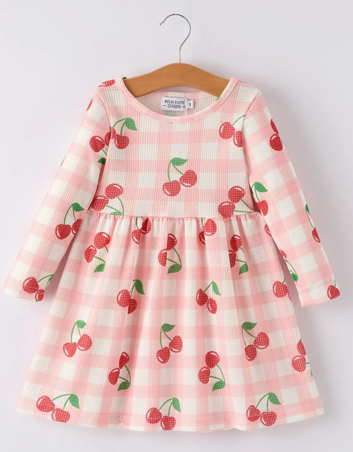 Waffle Cherry Girls Long Sleeve Dress