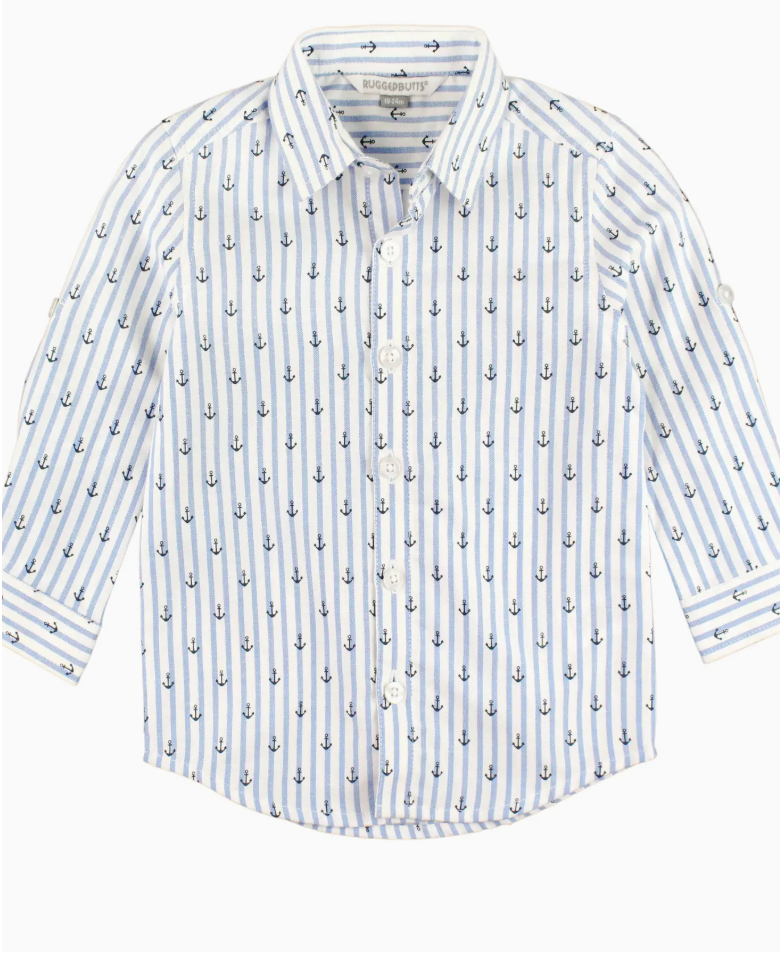 Anchors Ahoy Stripe Long Sleeve Button Down Shirt