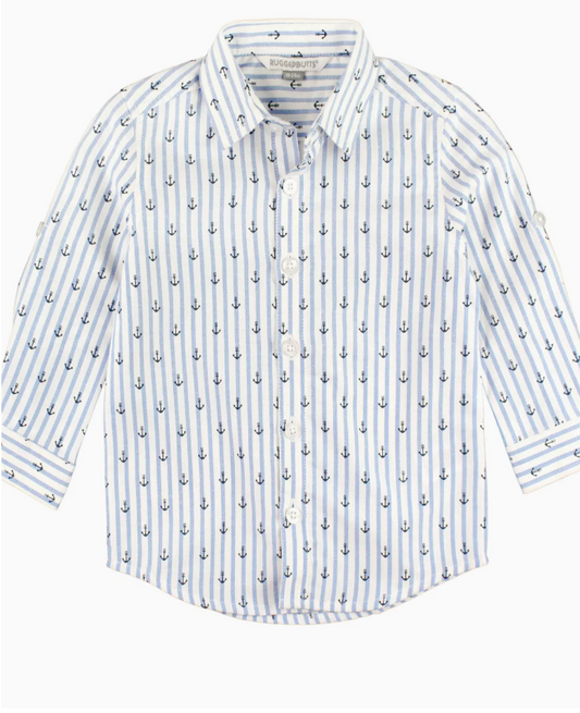Anchors Ahoy Stripe Long Sleeve Button Down Shirt