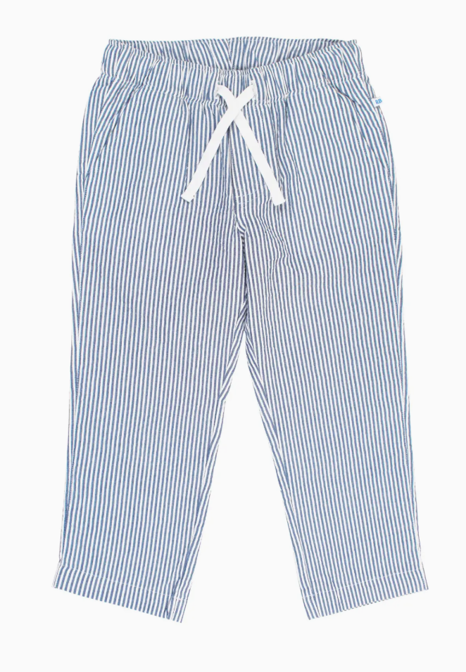 Boys Classic Blue Seersucker Pull-On Pants