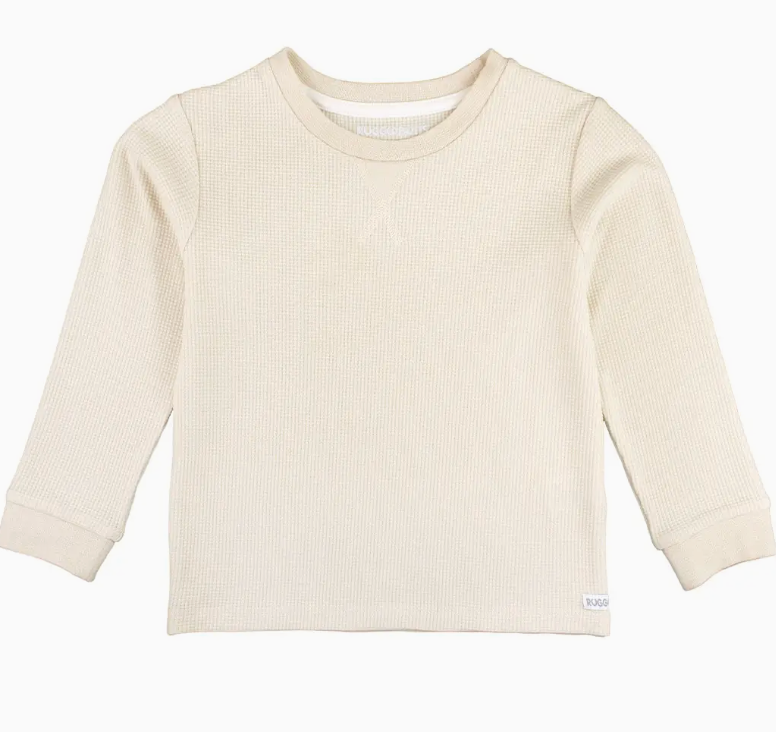 Oatmeal Waffle Knit Long Sleeve Crew Neck Shirt