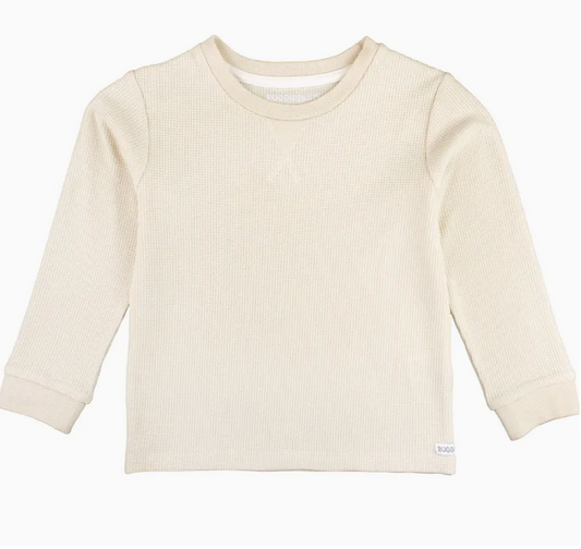 Oatmeal Waffle Knit Long Sleeve Crew Neck Shirt