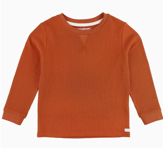 Rust Waffle Knit Long Sleeve Crew Neck Shirt