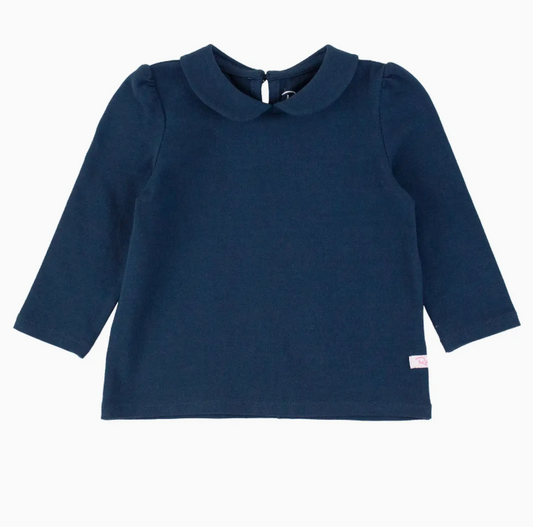Girls Dark Navy Peter Pan Collar Long Sleeve Top