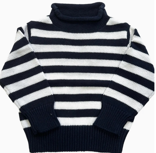Striped Rollneck Sweater | Navy and White