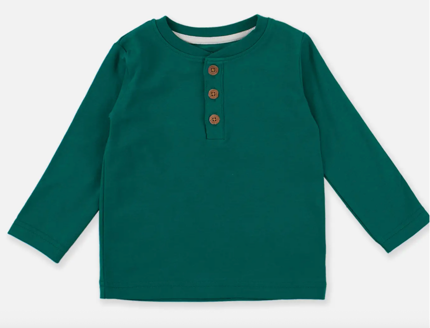 Emerald Green Knit Long Sleeve Henley Tee | Green