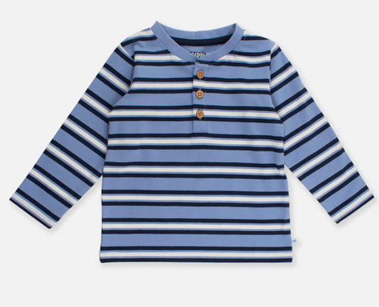 Boys Periwinkle Blue Stripe Knit Long Sleeve Henley Tee