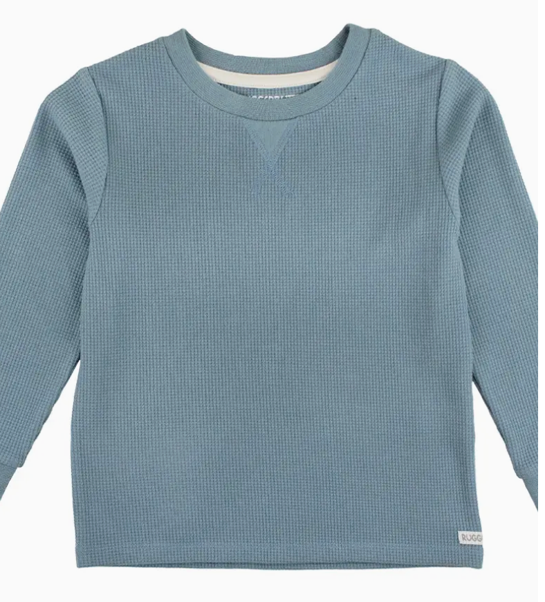 Boys Slate Waffle Knit Long Sleeve Crew Neck Shirt