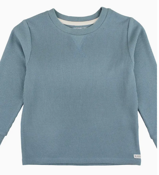 Boys Slate Waffle Knit Long Sleeve Crew Neck Shirt