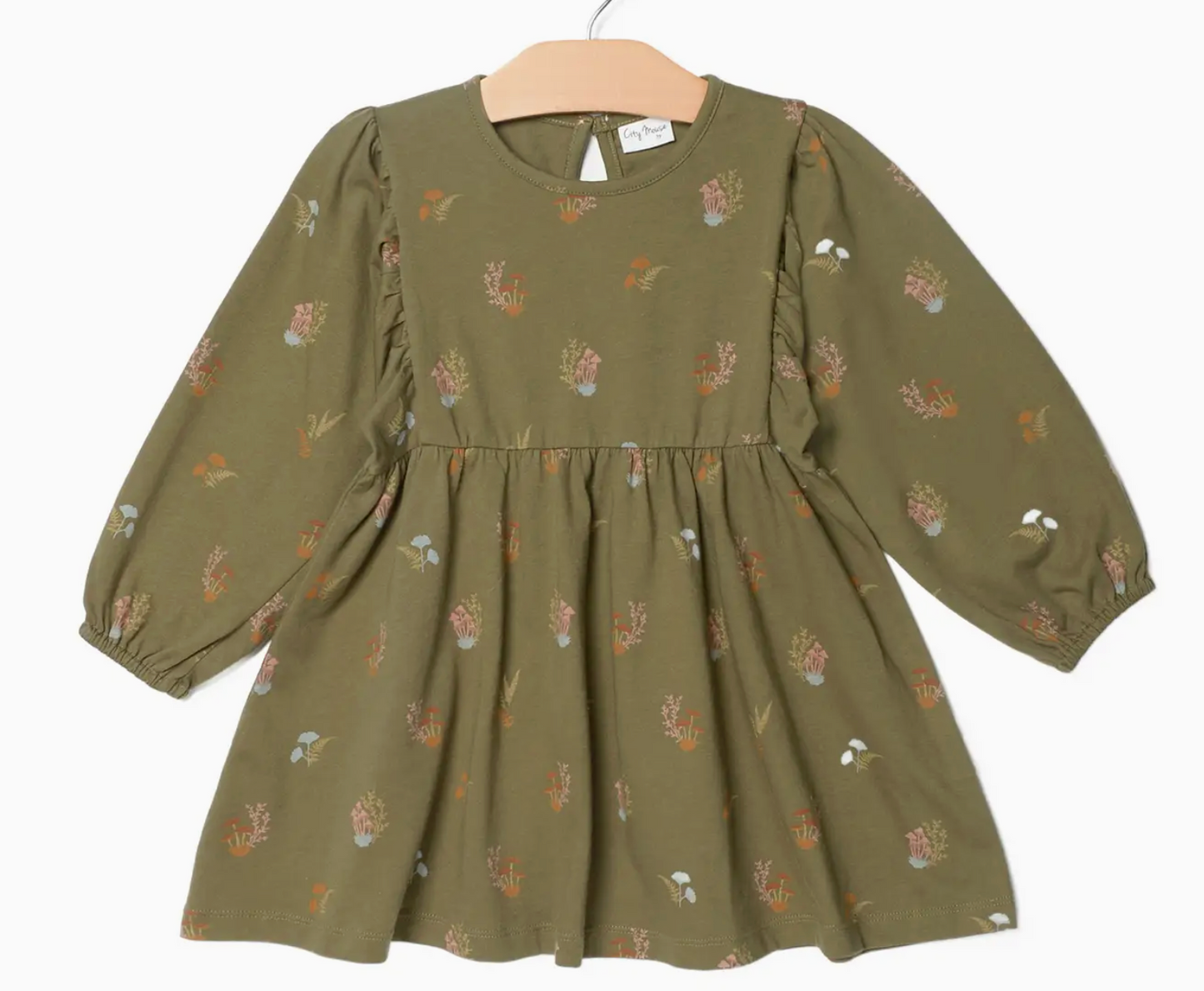 Puff Sleeve Dress- Lichen Mushrooms | 4Y