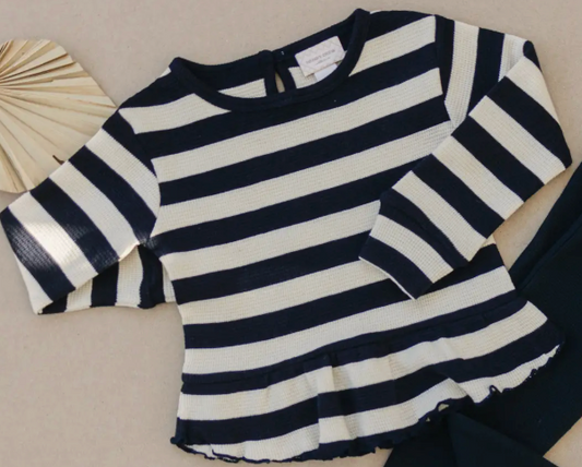 Long Sleeve Peplum | Sapphire Stripe | 4T