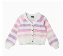 Big Kids Stripe Cardigan | Oatmeal Lavendar | Oatmeal / S (7/8)