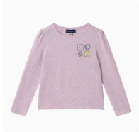 Girls Speckled Long Sleeve Tee| Pink Flowers | Pink / 5