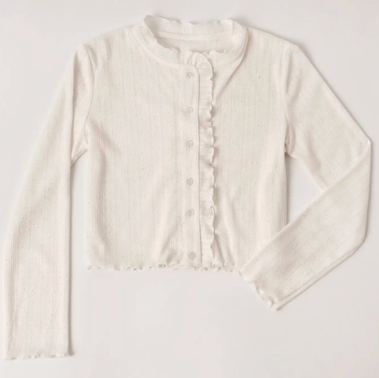 Lettuce Edge Pointelle Cardigan | White / 2T
