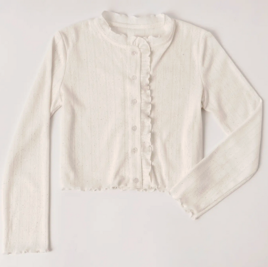 Lettuce Edge Pointelle Cardigan | White / 2T