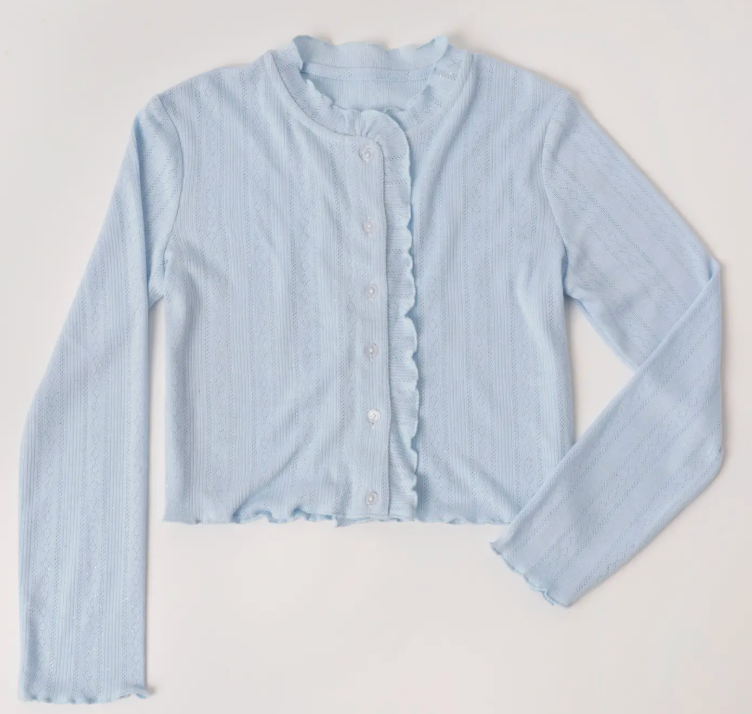 Lettuce Edge Pointelle Cardigan | Powder Blue / XXS (4)