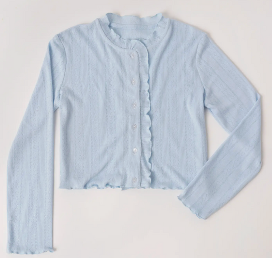 Lettuce Edge Pointelle Cardigan | Powder Blue / M (10)