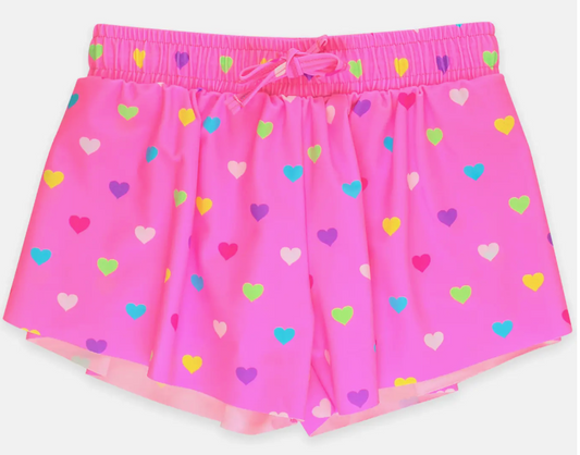 Girls Neon Pink Colorful Hearts Active Butterfly Shorts | Pink / 8