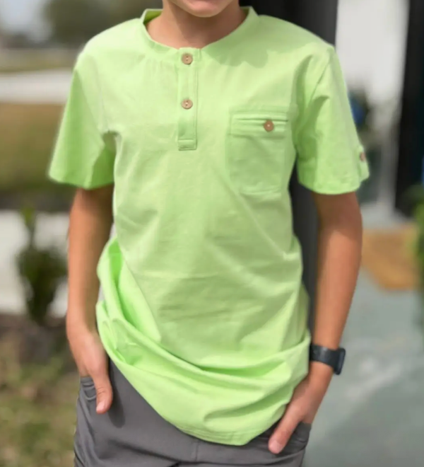 Boys Pastel Lime Short Sleeve Shirt, Soft, Tagless, Buttons | 5