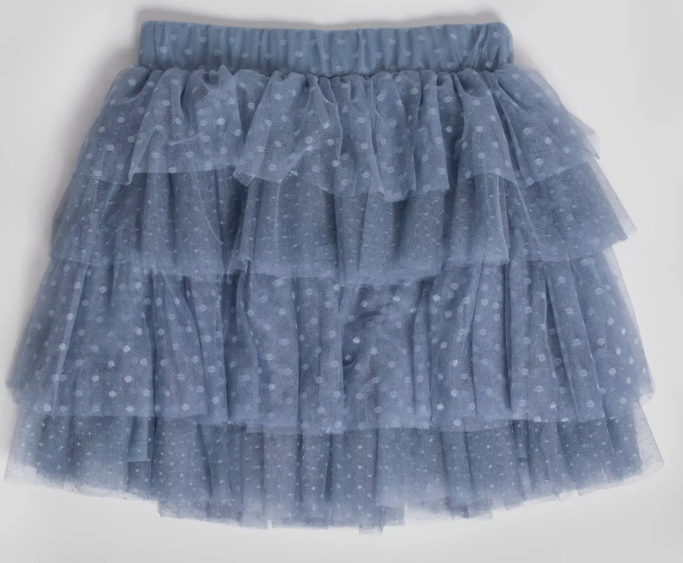 Tiered Dot Mesh Skirt | Captains Blue / 3T
