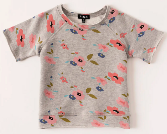 Poppy Floral Fleece Top | Medium Heather Grey / S (7/8)