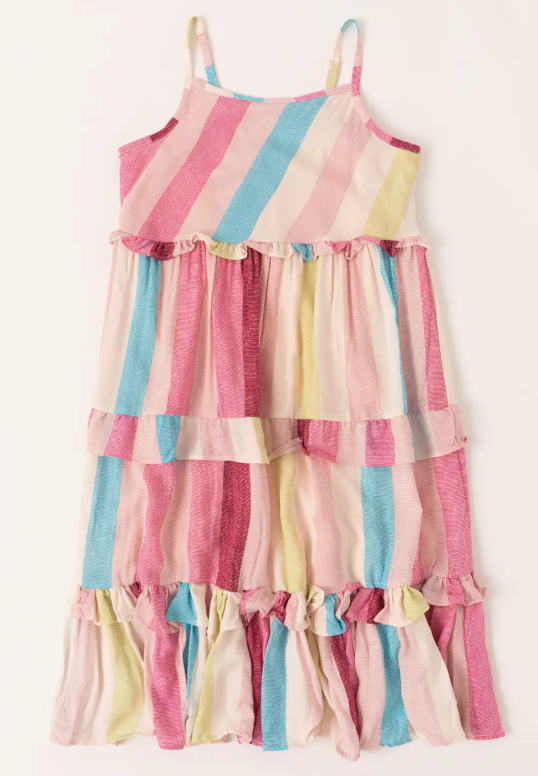 Multi Stripe Ruffle Dress | Multi / S (7/8)