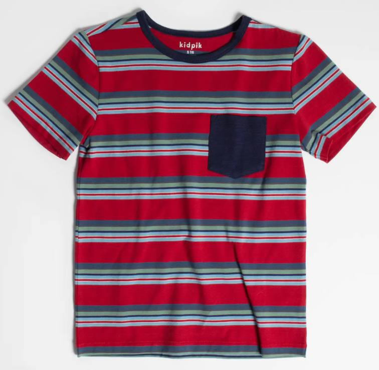 Varigated Stripe Pocket Tee | Rumba Red / S (7/8)