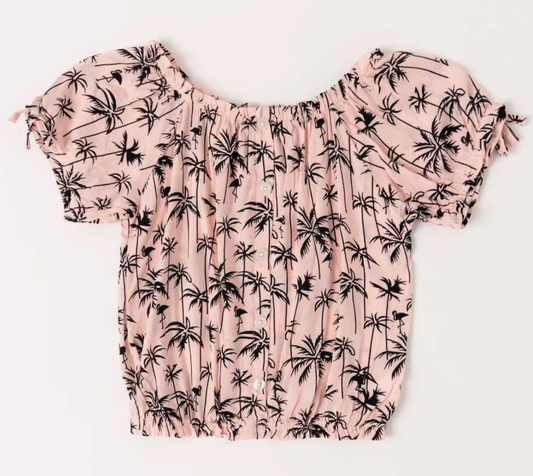 Summer Palms Button Front Top | Parfait Pink / M (10)