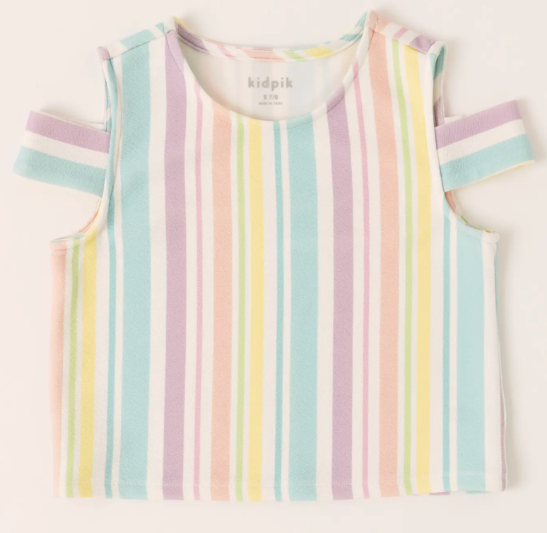 Sorbet Stripe Cold Shoulder Top | Multi / M (10)