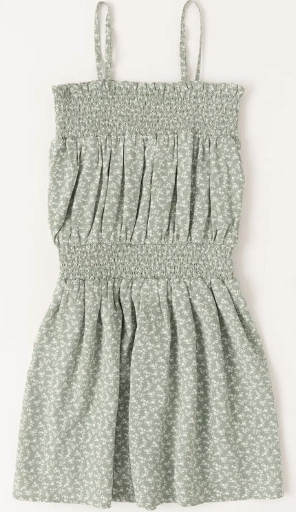 Ditsy Daisy Smock Waist Dress | Dusty Jade Green / S (7/8)