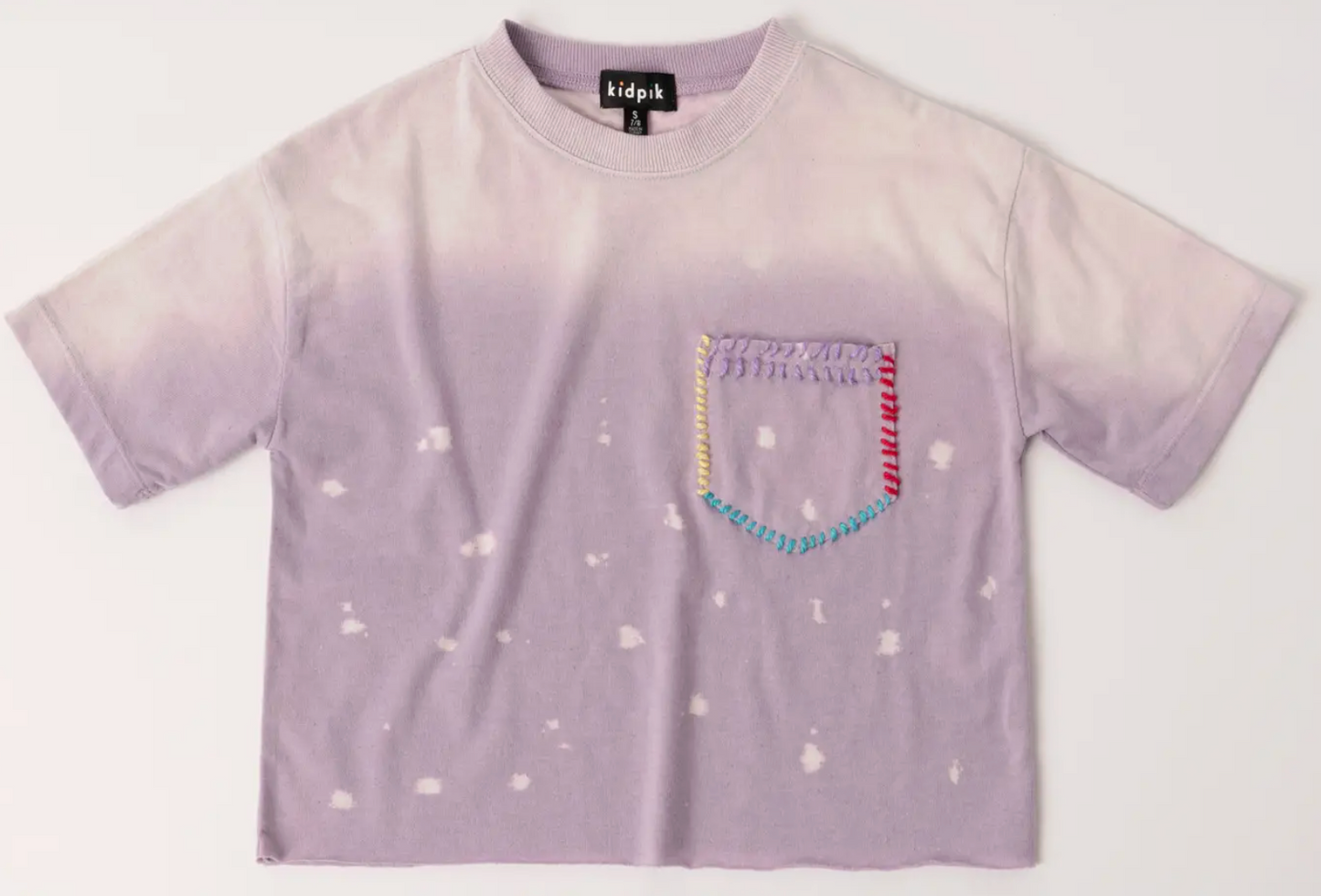 Dip Dye Blanket Stitch Pocket Tee | Bougainvillea / XS (5/6)