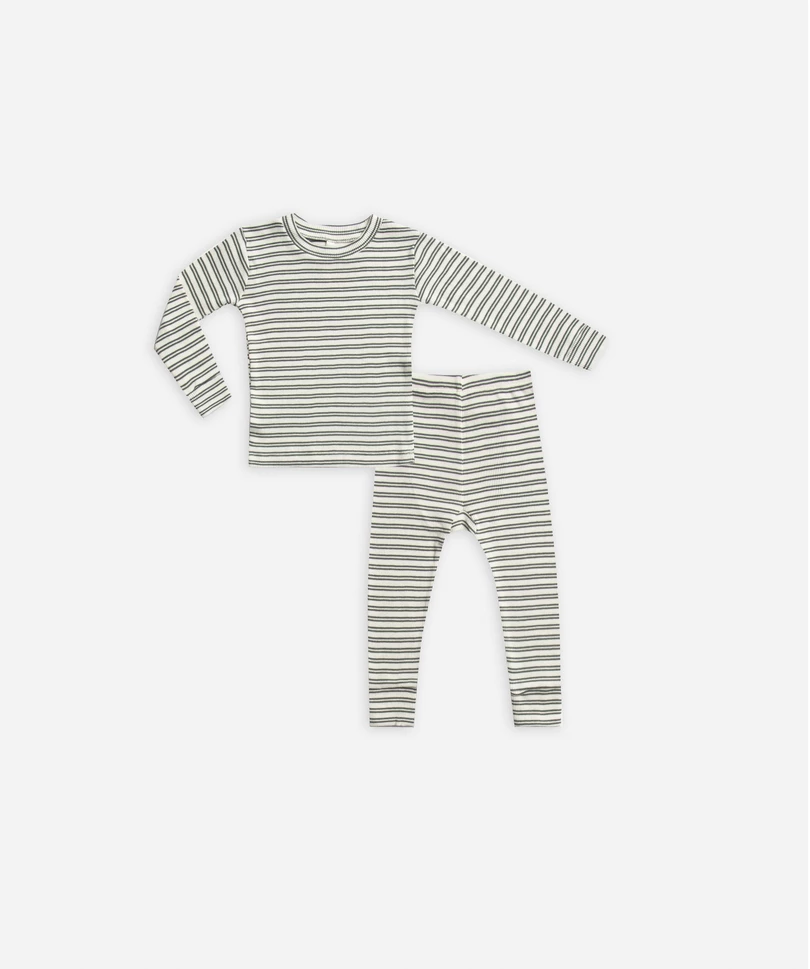 Ribbed Pajama Bottom || Spruce Stripe