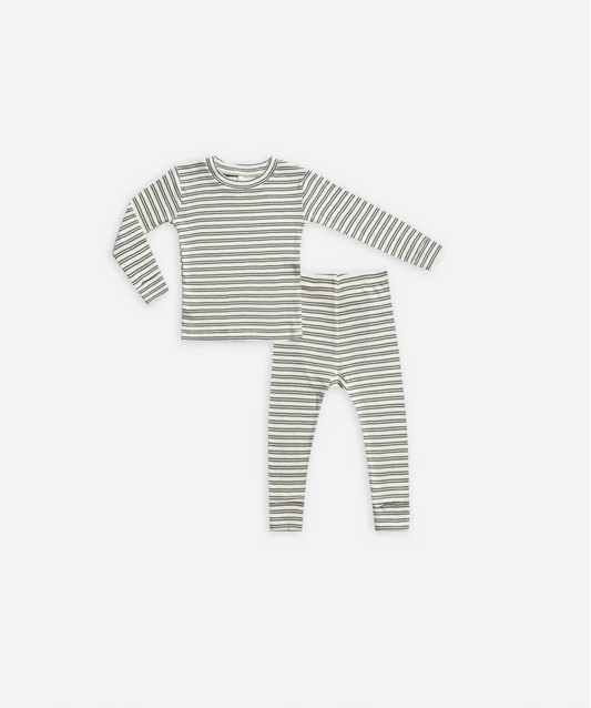 Ribbed Pajama Bottom || Spruce Stripe