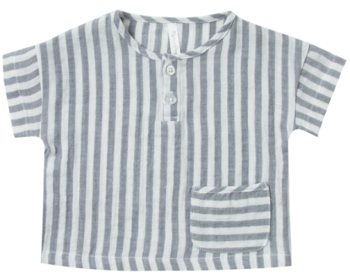 stripe woven henley tee