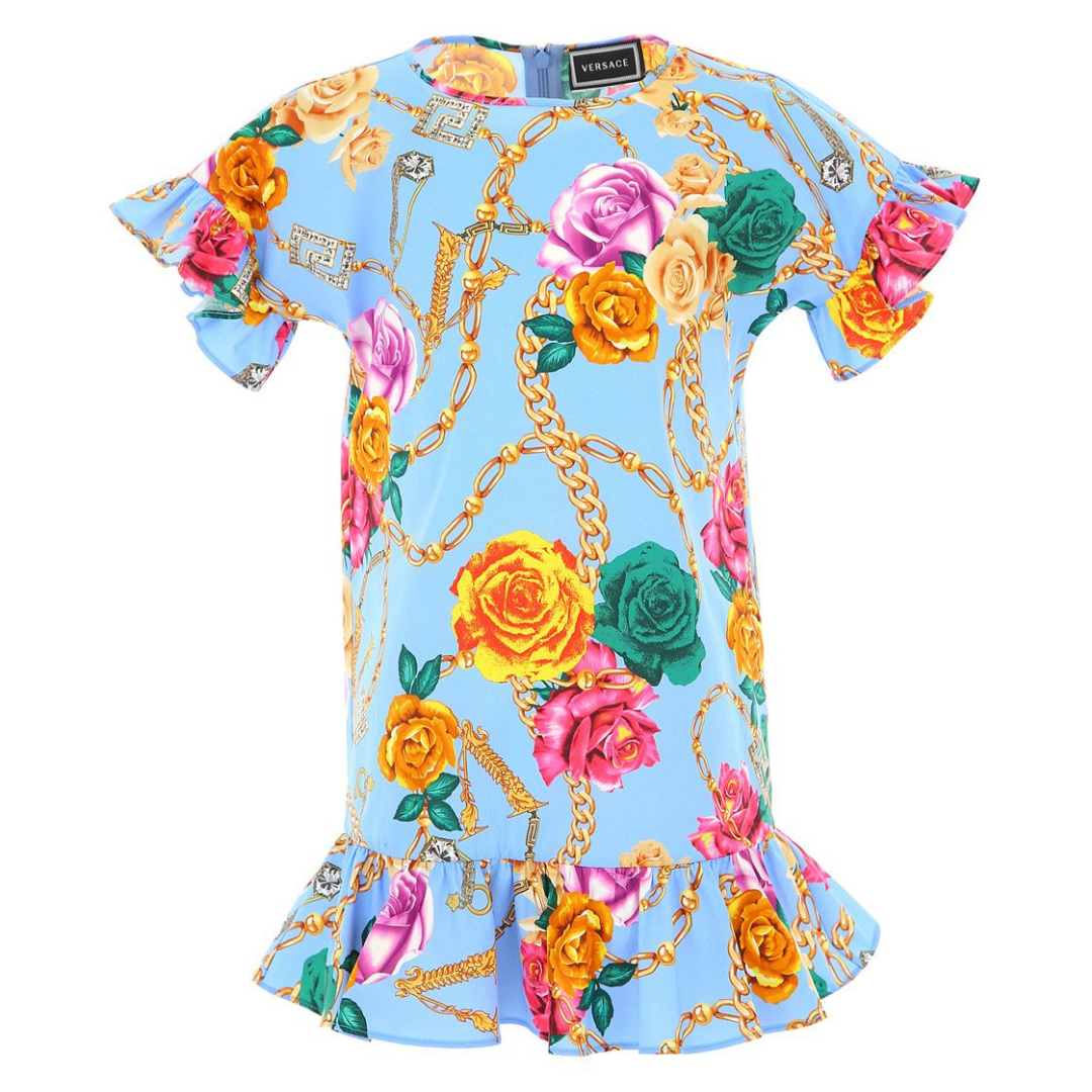 Chain + Roses Ruffle Trim Dress