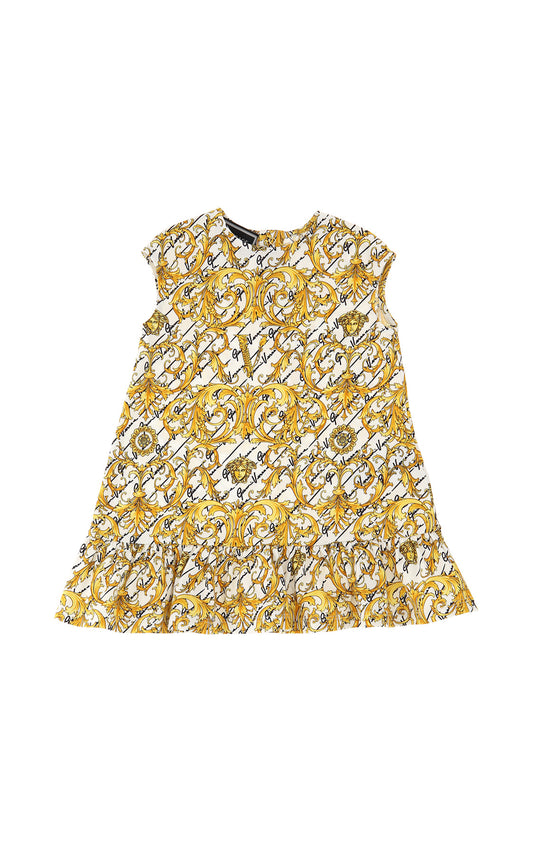 Brocade Print Ruffle Hem Dress
