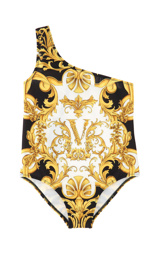 Brocade Print Single Strap Swimsuit