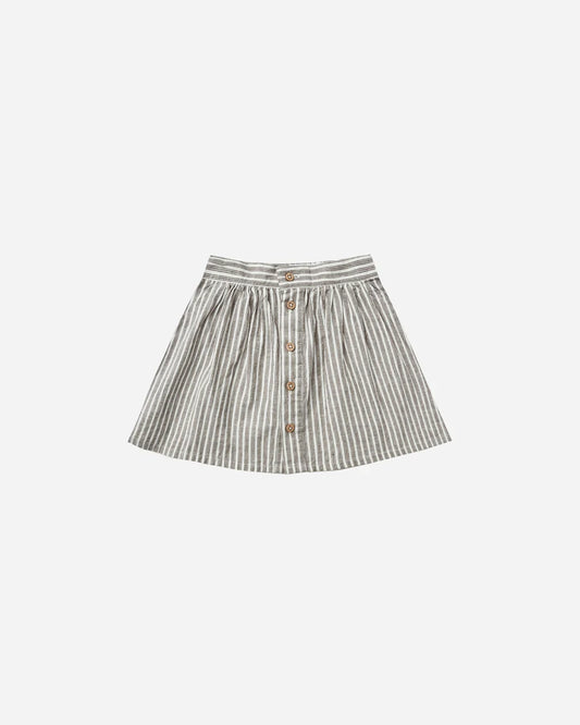 button front mini skirt || railroad stripe