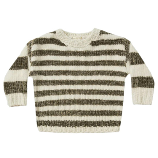 chenille sweater || olive stripe