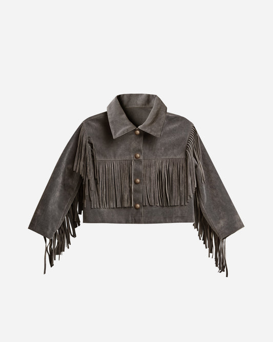 fringe jacket || charcoal